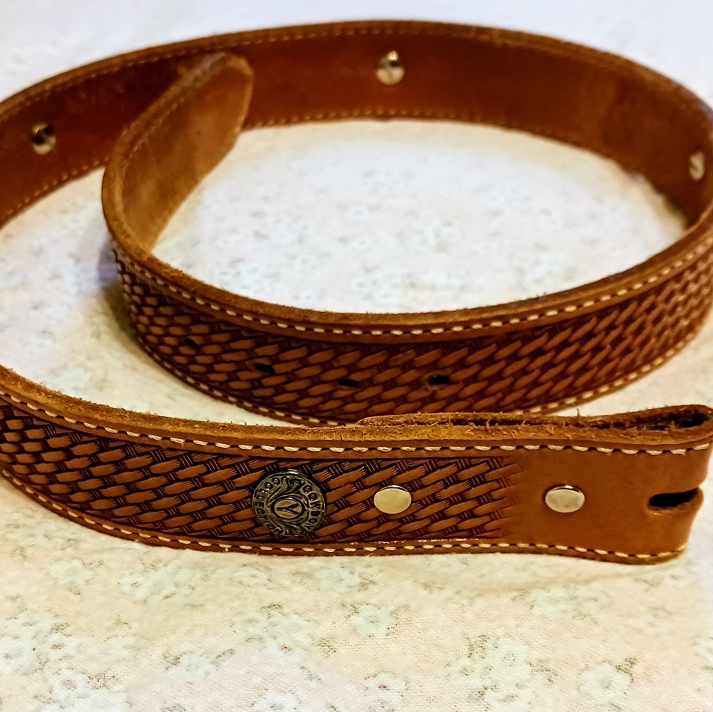 Brown leather woven belt